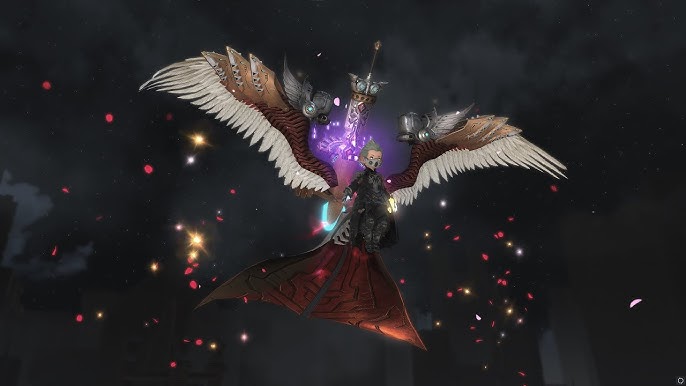 Wings of the Knighthood Mount from FFXIV Recollection Extreme – regal armored mount with glowing wings